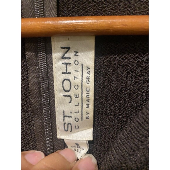 St John Marie Gray Black Sleeveless Santana Knit Sheath Dress in Size 8 - Picture 2 of 7